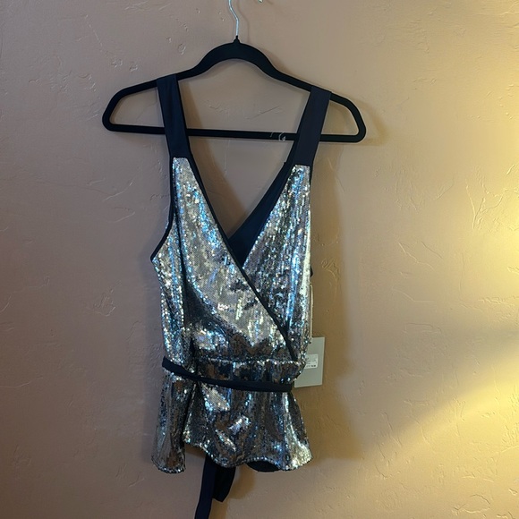 NWT silver sequin wrap top - Picture 1 of 4